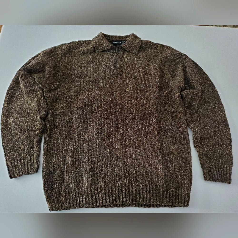 MEN'S XL CLAIBORNE Brown/Tan Acrylic Polyester Blend Sweater
